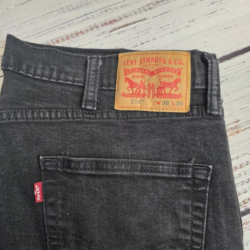 Levis‎ 514 Jeans Mens 38x30 Black Dark Wash Straight Fit Mid Rise Cotton